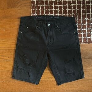 Black Skinny Tapered Denim Shorts, 32 W